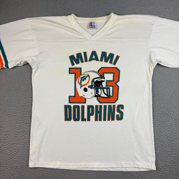 VTG Miami Dolphins Shirt Extra Large Dan Marino 80's USA Made Striped Sleeve - Picture 4 of 10